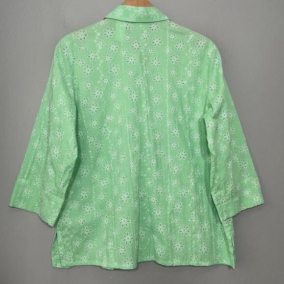 Alfred Dunner Size 10 Petite Green Embroidered Grandmacore Top Feminine Romantic - Picture 5 of 9